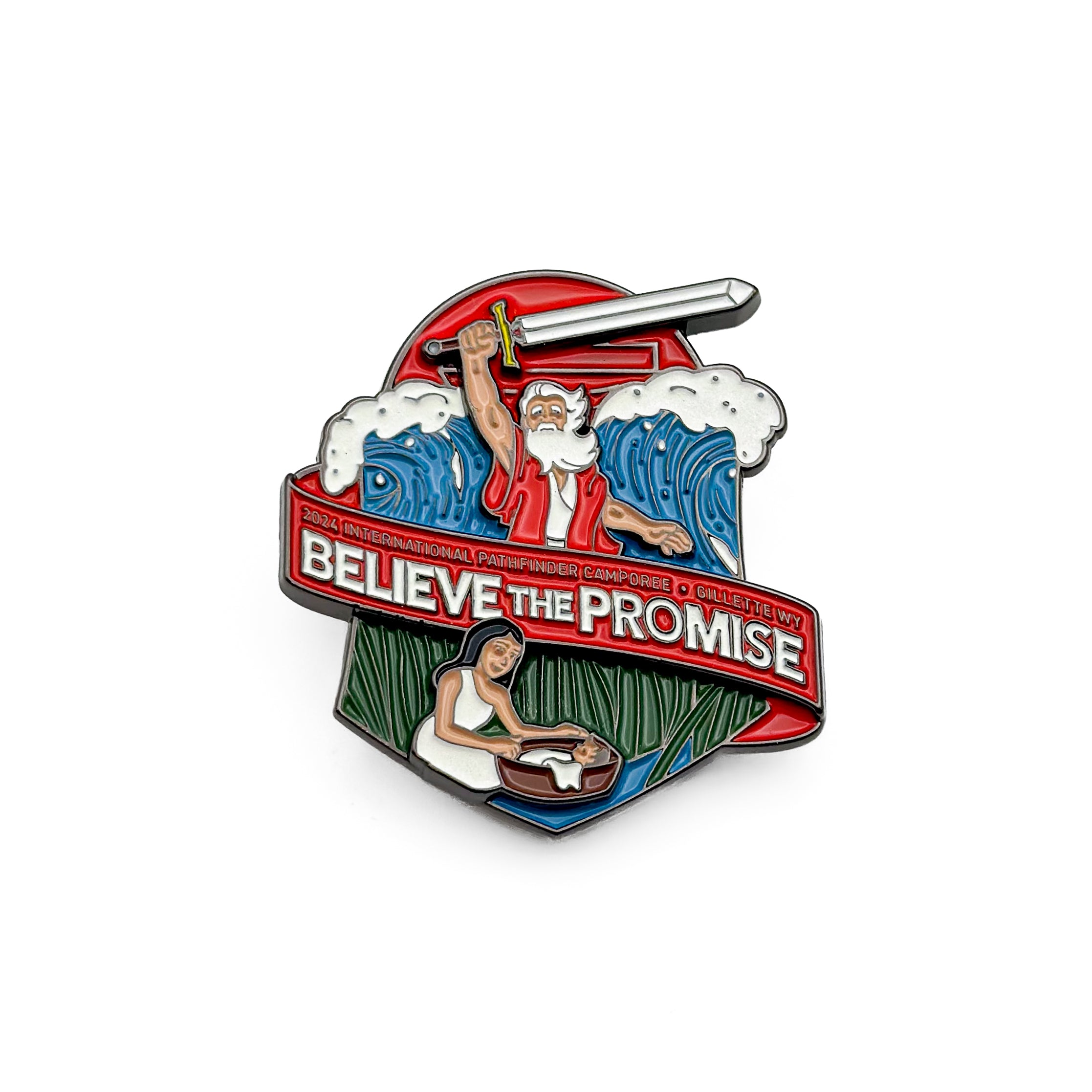 Juego de pins con la espada luminosa de Moisés Believe the Promise 2024