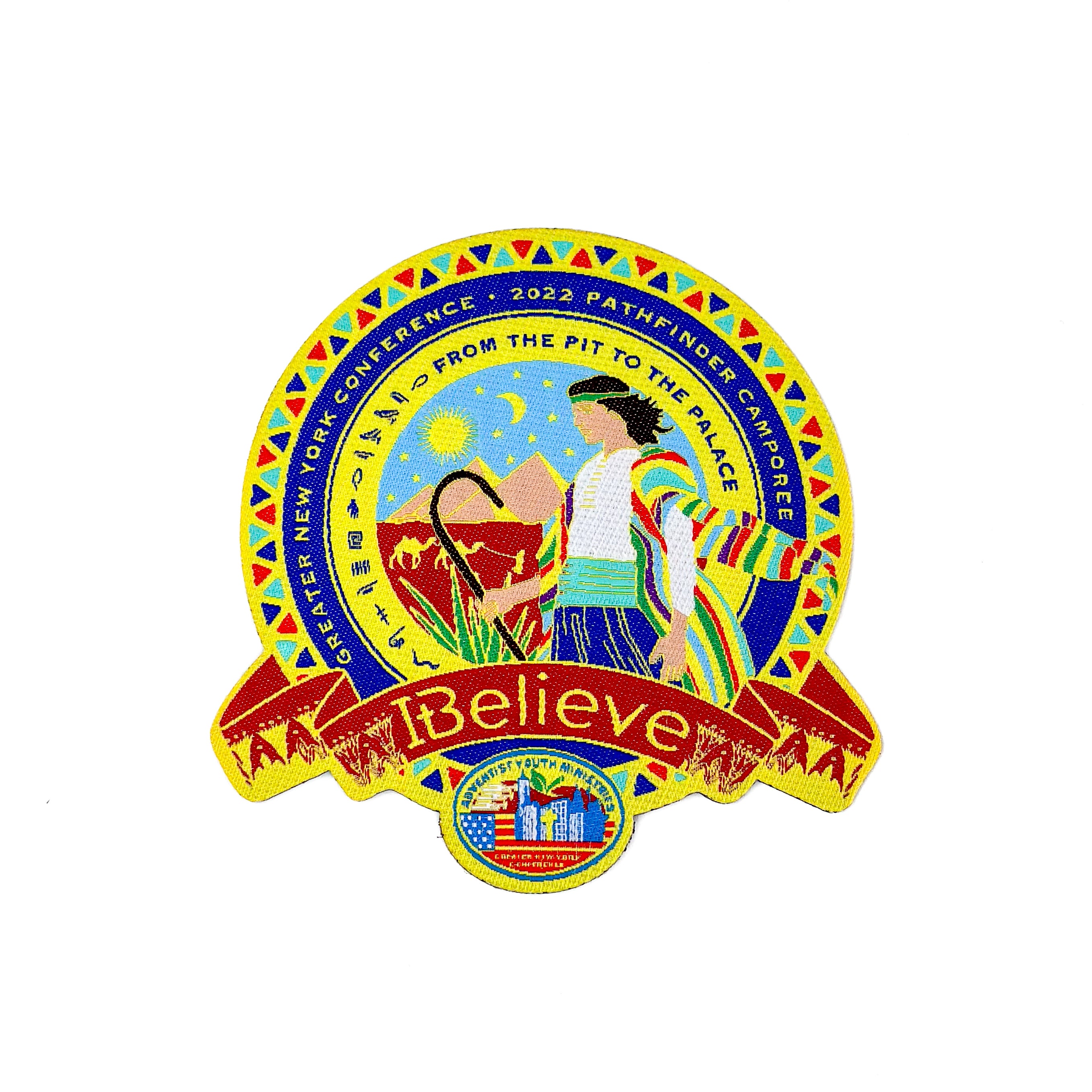 Paquete de pin y parche "I Believe" 2022 del Camporee Pathfinder de GNYC