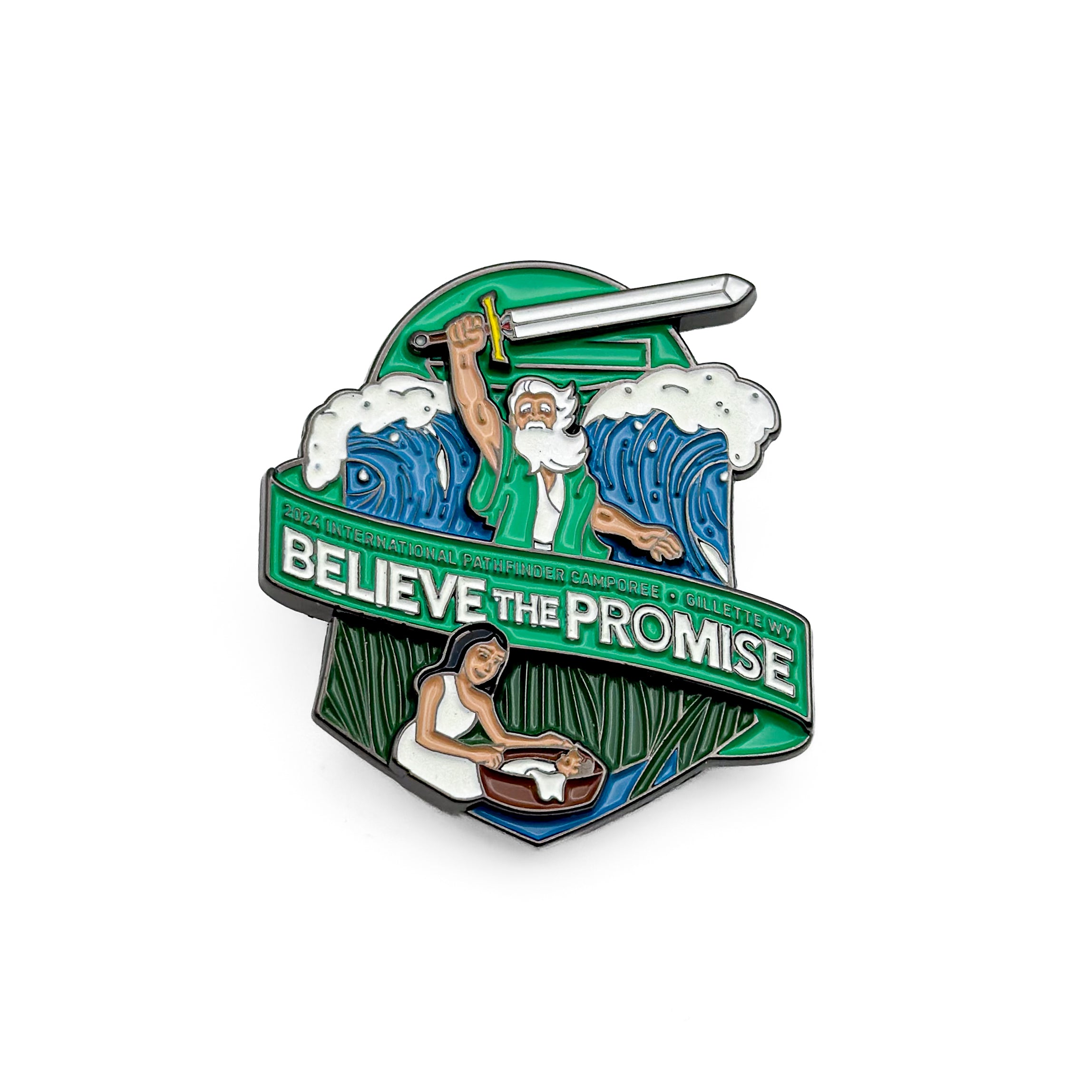 Juego de pins con la espada luminosa de Moisés Believe the Promise 2024