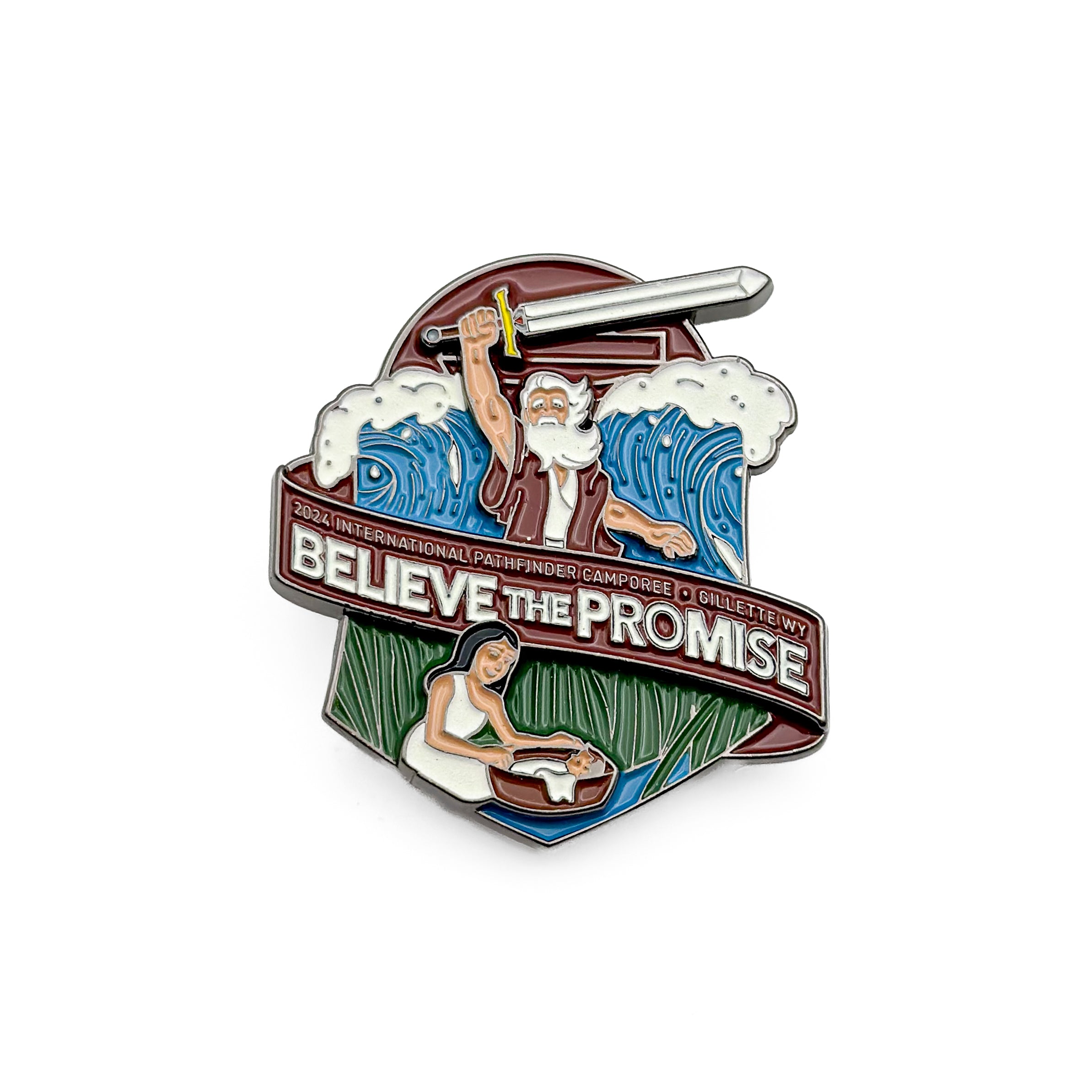 Juego de pins con la espada luminosa de Moisés Believe the Promise 2024