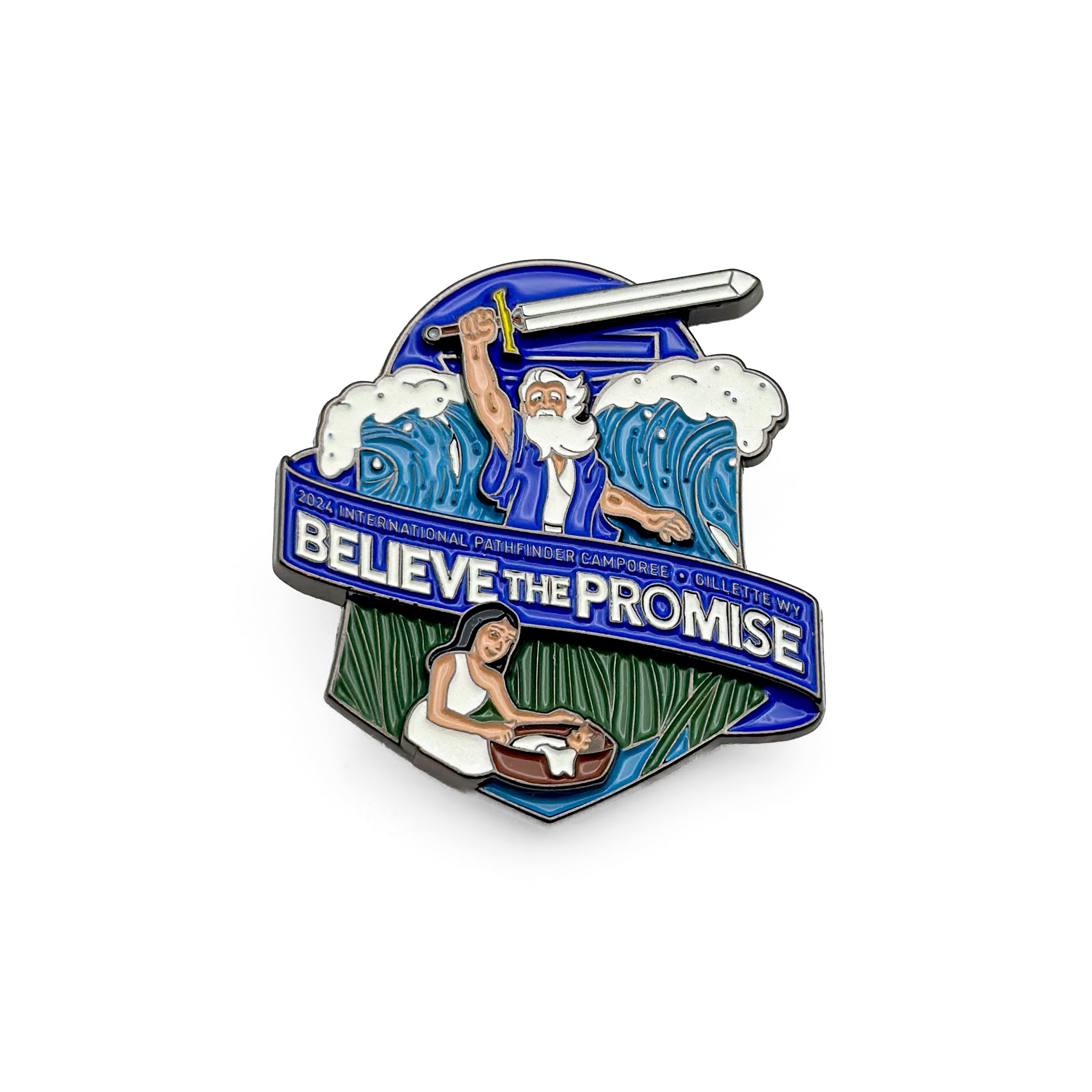 Juego de pins con la espada luminosa de Moisés Believe the Promise 2024