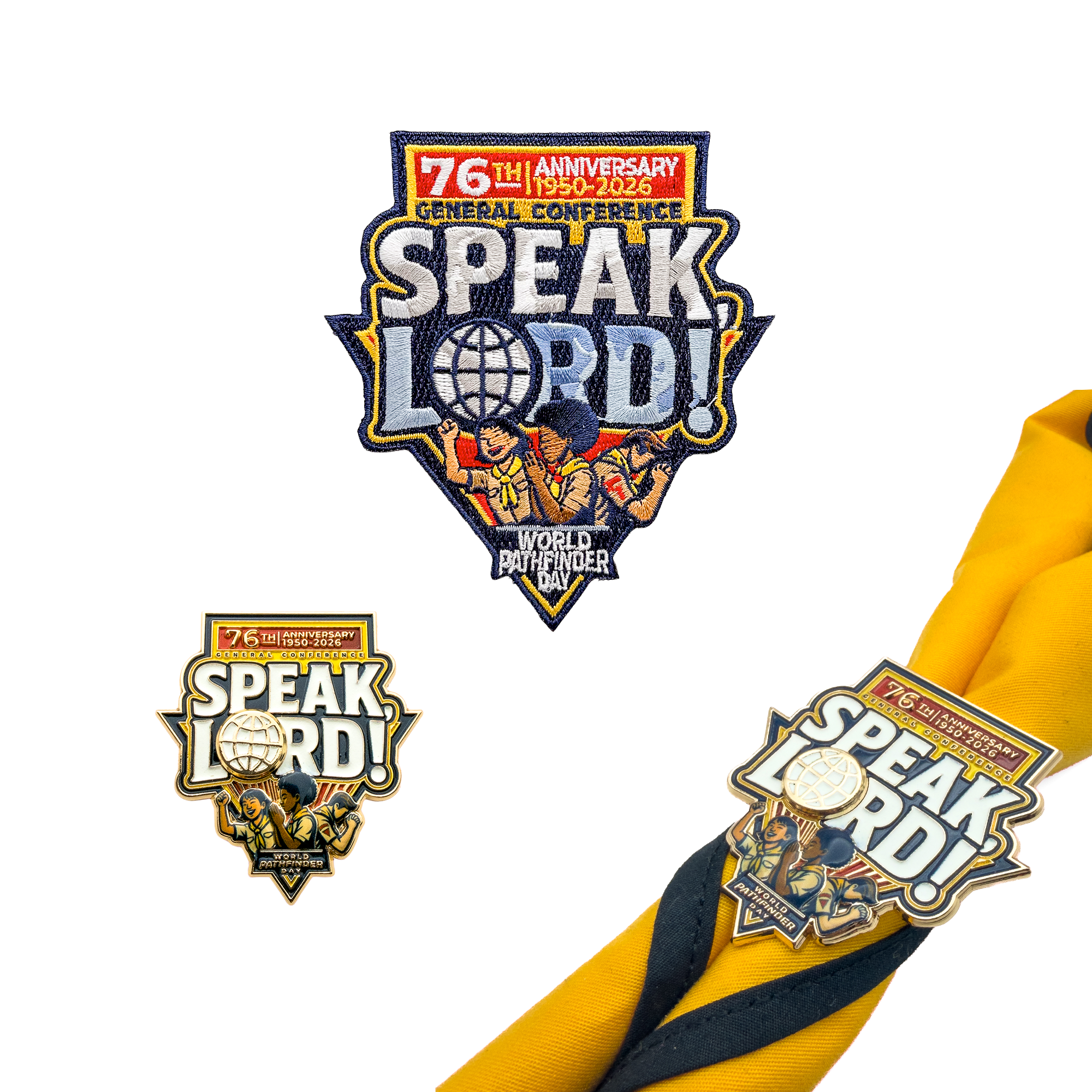 World Pathfinder Day 2026 "Speak Lord" Pin, Patch & Slide (Bundle)